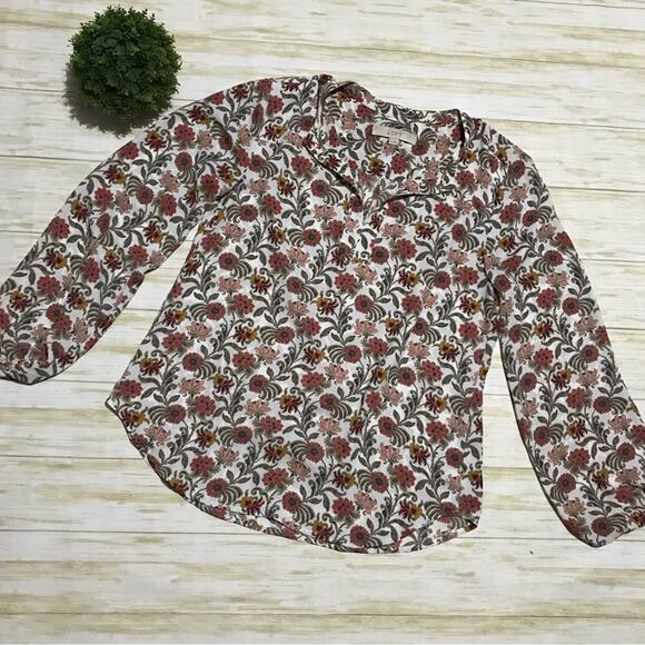 Loft Womens Polyester Floral Top Blouse Long Sleeve Office‎ Business Size Small - Picture 1 of 3